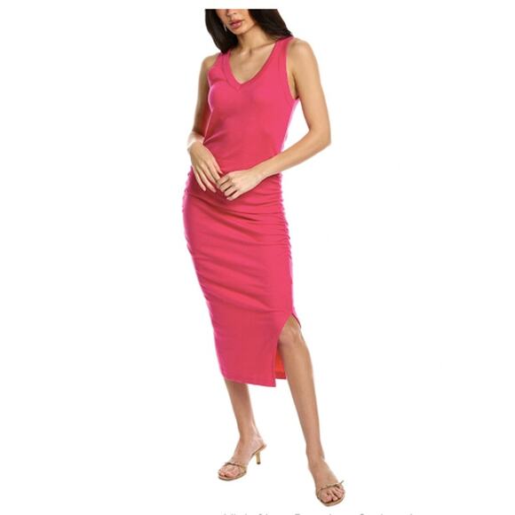 MICHAEL STARS NWT Ultra Rib Lori V Neck Midi Bodcon Dress // XS - Picture 1 of 9